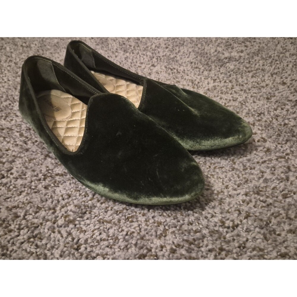 Birdies Starling Flats Women's Size 8 Olive Green Crushed Velvet Loafers Shoes